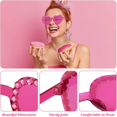 Vista 3 de Zando Gafas de sol con forma de corazón de diamantes de imitación para mujer, lentes de sol con forma de corazón con biseladas