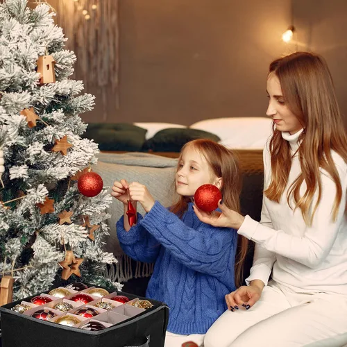 Vista 6 de Caja de almacenamiento para adornos navideños Primode, 4 bandejas individuales, contenedor de almacenamiento para adornos navideños, capacidad