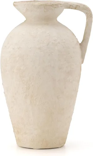 Vista 10 de LUKA Jarrón de cerámica rústico estilo granja, jarrón de terracota de 8.25 pulgadas con asa, jarrones de maceta de arcilla neutra jarrón decorativo
