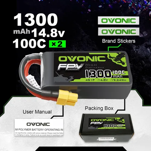Vista 6 de OVONIC 4s Lipo Batería 100C 1300mAh 14.8V Lipo Batería con XT60 Conector para RC FPV Racing Drone Quadcopter