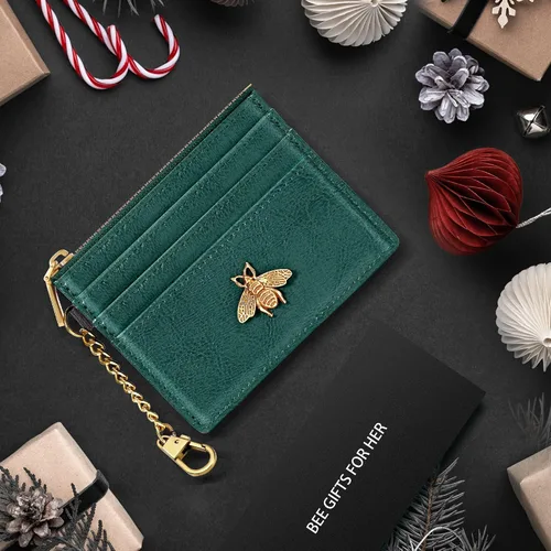 Vista 107 de SEAVILIA Tarjetero llavero cartera para mujer con ventana de identificación RFID monedero regalo abeja delgada minimalista pequeña cartera