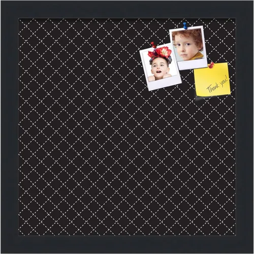 Vista 2 de PinPix Tablero de anuncios de corcho de 12 x 12 pulgadas. Este tablero decorativo enmarcado viene con patrón de diamante en diseño negro y negro