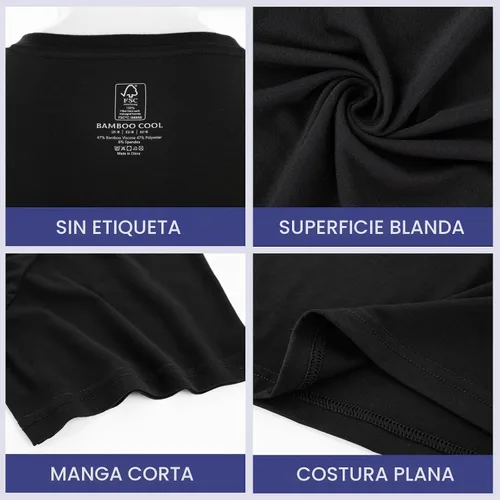 Vista 6 de BAMBOO COOL Camisetas de enfriamiento para hombres con tecnología de absorción de humedad, camisetas básicas elásticas de cuello redondo, 3 paquetes