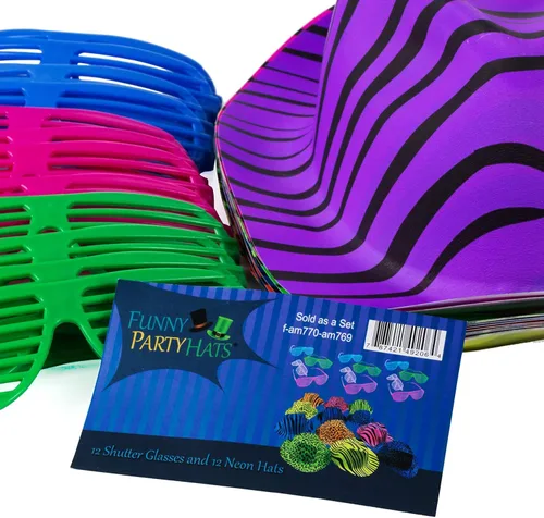 Vista 7 de Funny Party Hats Neon Party Supplies - 80's Style, Neon Gangster Hats, Fedora Party Hats WNeon Mini Boas - Party Dress Up
