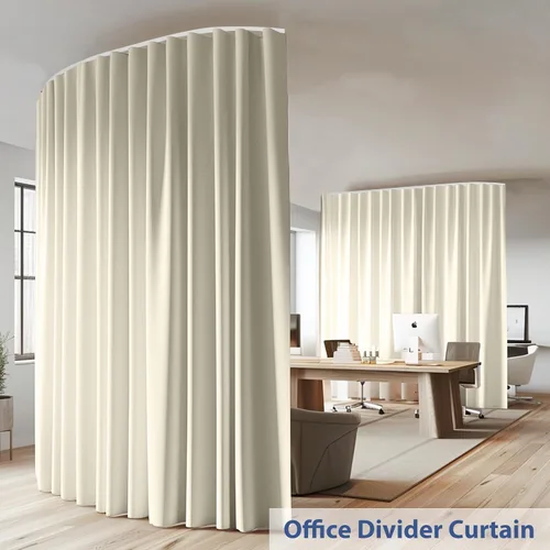 Vista 2 de Divisor de habitación con rieles para cortinas montadas en el techo, juego extra ancho de cortinas opacas con rieles flexibles para dormitorio