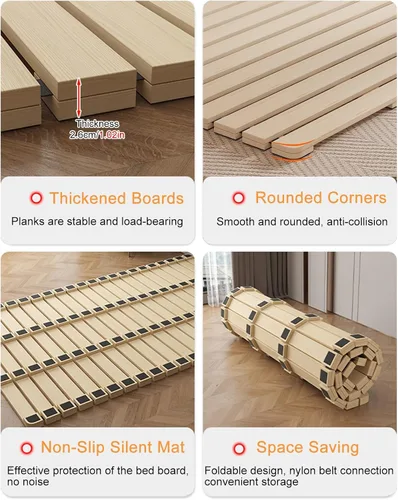 Vista 6 de Bunkie de madera para cama Queen King, Matrimonial, Individual, Cama Antigua – Soporte de Colchón Rollo Plegable Base de Madera para Cama