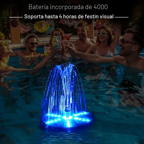 Vista 6 de Fuentes Solares para Baño de Pájaros Mejoradas, Bomba de Fuente de Agua Solar de 4W con Batería de 4000, 7 Boquillas y 4 Fijos, Luces LED Coloridas