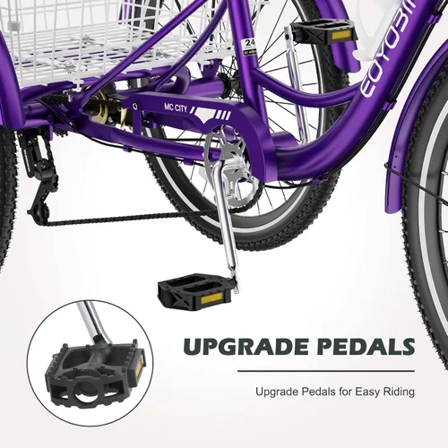 Vista 5 de H&ZT Triciclo para adultos, bicicleta de 3 ruedas, triciclo crucero, con cambio de 7 velocidades, manilla de freno de estacionamiento, paso bajo