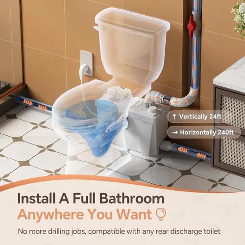 Vista 4 de Inodoro Macerador Upflush con bomba, sistema macerador completo todo en 1
