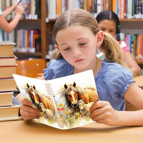 Vista 5 de senya Cuaderno de espiral a rayas, 2 unidades, diario de caballo entre flores, para estudio y notas, 60 páginas con tapa dura duradera