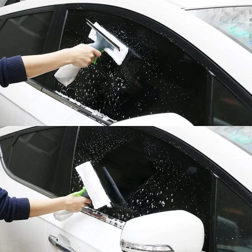 Vista 5 de Limpiador de ventanas 3 en 1, limpiador de ventana de microfibra, herramienta de limpieza de vidrio con botella rociadora para ventana del hogar