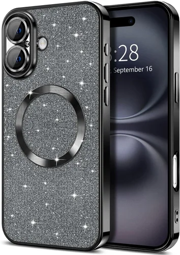 Vista 19 de Hython para iPhone 16 Funda con chispas brillantes, fundas transparentes magnéticas con protector de lente de cámara [Compatible con MagSafe]
