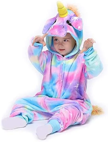 Vista 6 de Pijama de unicornio arcoíris para niños, disfraz de animal, Halloween, cosplay