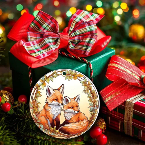Vista 8 de Adorno de Navidad de zorro, árbol de Navidad de la familia de zorros, adornos de zorros de Navidad 2025, decoraciones colgantes de árbol, regalos
