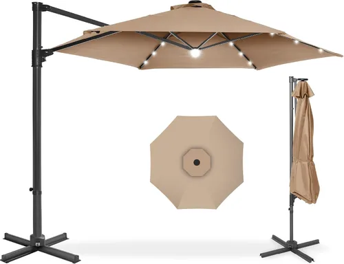 Vista 38 de Best Choice Products Sombrilla de Patio de Mercado Colgante Descentrada con LED Solar de 10 pies para Patio Trasero, Junto a la Piscina, Césped