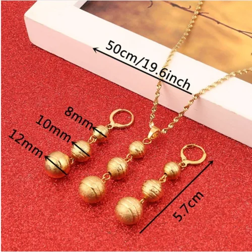 Vista 4 de Huangshanshan Collares con colgante de cuentas Conjuntos de pendientes de color dorado Bola redonda joyería regalos de fiesta, Latón