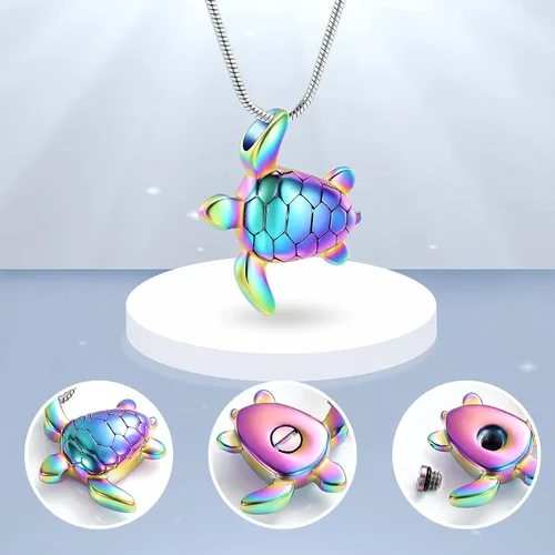 Vista 6 de Imrsanl Joyería de cremación de tortuga marina para cenizas, collar de recuerdo, urna conmemorativa, joyería para mascotas y seres humanos