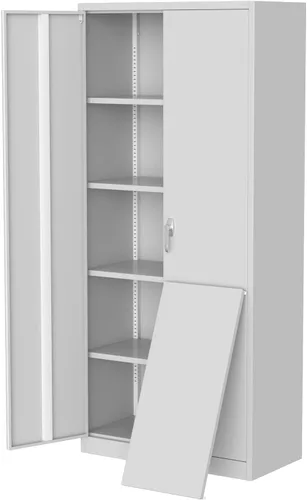 Vista 8 de Armario de almacenamiento de metal de 71 pulgadas con 2 puertas y 4 estantes ajustables, archivador de acero con cerradura, gabinetes