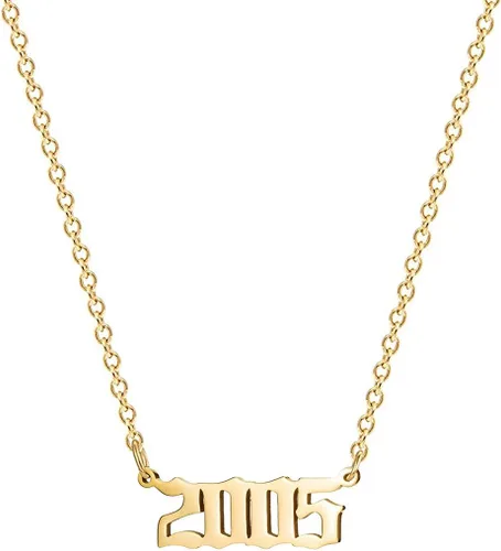 Vista 22 de Collar de acero inoxidable chapado en oro de 18 quilates, con número de cumpleaños, aniversario, joyería memorable para mujer