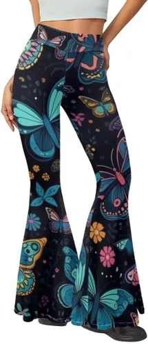 Vista 2 de Animepark Pantalones de yoga de pierna ancha para mujer, pantalones deportivos acampanados de cintura alta