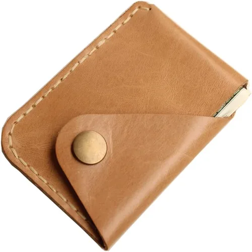Vista 6 de Handmade cowhide card holder ultra-thin mini portable front pocket card case (Light yellow)