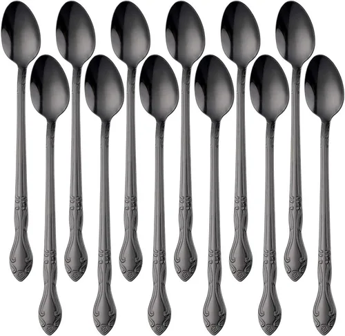 Vista 75 de Cucharas de sopa, cucharas redondas de acero inoxidable para caldo con borde de flor, juego de 12 piezas de acero inoxidable para café, azúcar