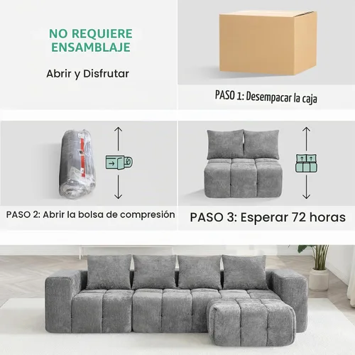 Vista 6 de Sofá de dos plazas seccional modular sin armazón de 78.7 pulgadas, sofá nube capitoné con asiento profundo, sofá de chenilla para sala de estar claro