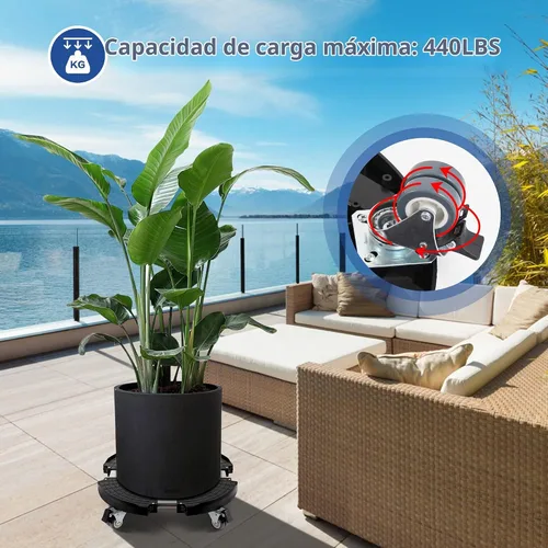 Vista 2 de W B D WEIBIDA Soporte para plantas con ruedas, resistente, base ajustable de rodillo para macetas de 15 a 21 pulgadas, organizador de macetas Negro
