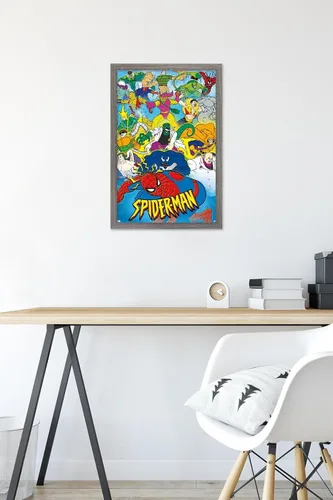 Vista 6 de Trends International Marvel Comics Spider-Man - Póster animado de pared de los años 90, 22.4 pulgadas de largo x 14.7 pulgadas, versión enmarcada