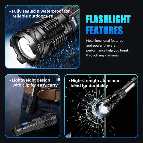 Vista 6 de 2 paquetes de linternas para el hogar, caminata nocturna, campamento, emergencia 7 Light Modes, Zoomable, High Lumens Super Bright