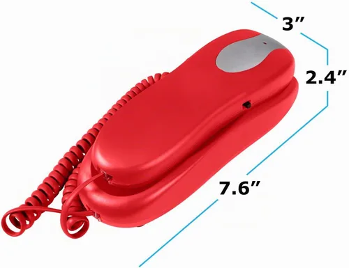 Vista 5 de Slimline teléfono para pared o computadora con memoria, Rojo