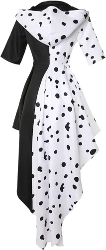 Vista 2 de Drofe Disfraz de Cruella Devil para mujer, disfraz de cosplay para Halloween