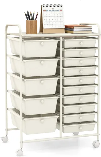 Vista 21 de LUARANE - Carrito rodante con 15 cajones, carrito de almacenamiento para manualidades con asas portátiles y ruedas con cerradura, organizador