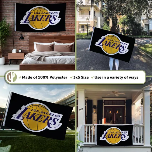 Vista 3 de Desert Cactus Bandera de los Lakers de Los Ángeles Los Angeles Lakers NBA National Basketball Association 100% poliéster para interiores