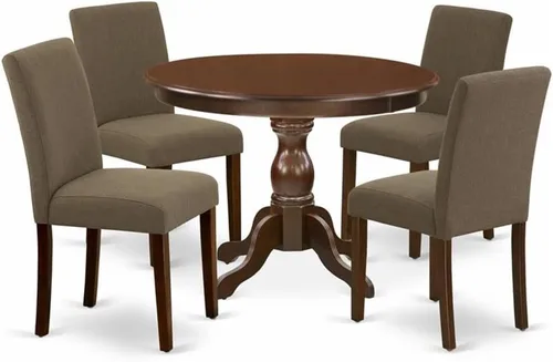 Vista 11 de East West Furniture HBAB3-ABK-24 Hartland - Juego de habitación de 3 piezas que contiene una mesa de comedor redonda con pedestal y sillas tapizadas