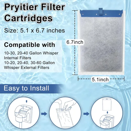 Vista 2 de Pryitier Paquete de 10 cartuchos de filtro para filtros Whisper Bio-Bag, cartuchos de filtro de repuesto para acuarios grandes para filtros Whisper