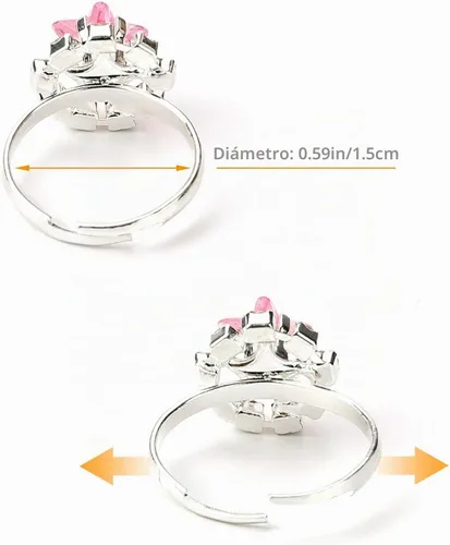 Vista 3 de Hifot Anillos ajustables de cristal para niñas, anillos de dedo de joyería de princesa con caja en forma de corazón, anillos de simulación