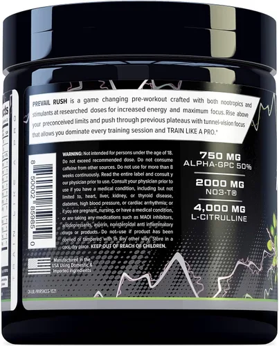 Vista 5 de Cutler Nutrition High Stim - Polvo de preentrenamiento Prevail Rush preentrenamiento para hombres y mujeres para bombas intensas, energía