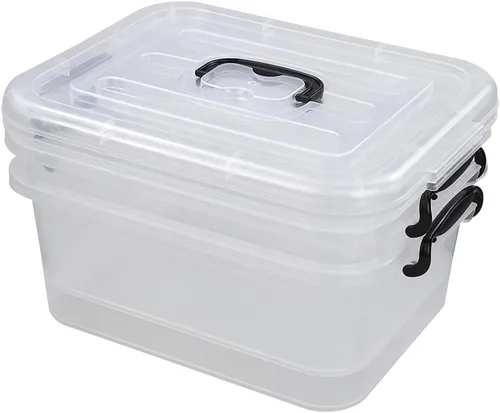 Vista 7 de Caja de almacenamiento de plástico de 8 litros, paquete de 2 contenedores de almacenamiento transparentes con asas
