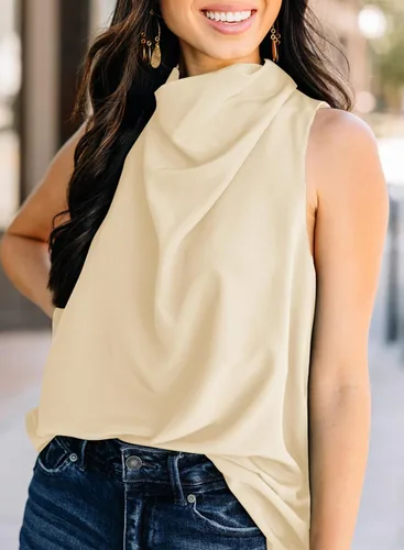 Vista 2 de Dokotoo Blusa de gasa holgada para mujer, estilo casual, elegante, con cuello vuelto