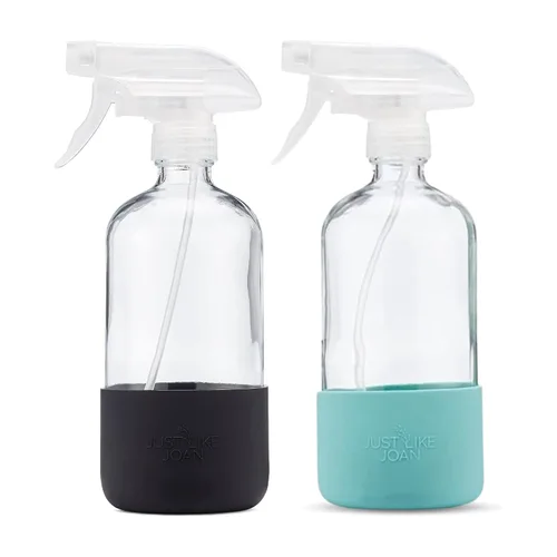 Vista 7 de Botella de vidrio transparente con funda de silicona para soluciones de limpieza, aceites esenciales, plantas, vinagre, 16 onzas, recargable, apta
