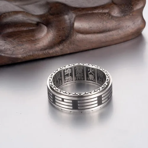 Vista 8 de HETICA Yin Yang Anillo Spinner Anillo de acero de titanio Feng Shui Anillo Atrae riqueza Vintage Kung Fu Tai Chi Anillo de alto pulido para hombres