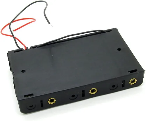 Vista 5 de Caja organizadora de 6 pilas AA 9V con cable conector - Almacenamiento negro de plástico ABS