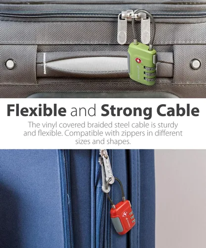 Vista 5 de Fosmon TSA - Cerraduras de cable aceptadas para equipaje, (paquete de 2) reconfigurables, fáciles de leer, combinación de 3 dígitos con cuerpo