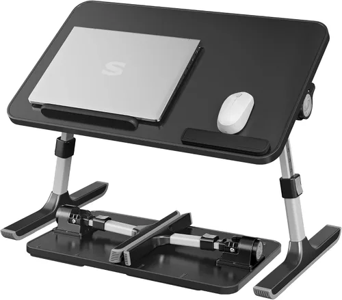 Vista 7 de SONGMICS Escritorio de cama para laptop, escritorio de regazo ajustable Gris