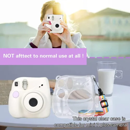 Vista 5 de MUZIRI KIKONKOO - Funda transparente para cámara Fuji Instax Mini 7+/ Mini 7 Plus con correa ajustable