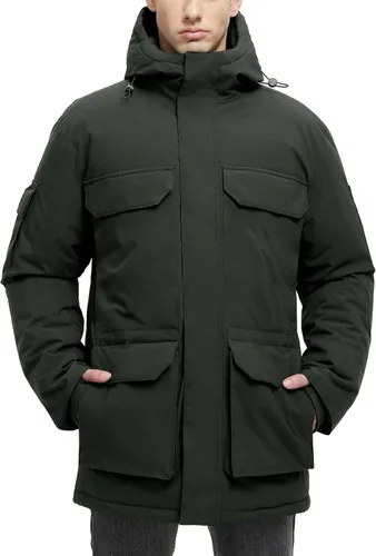 Vista 8 de Abrigos de invierno para hombre, chaquetas de invierno, impermeables, cálidas, gruesas, largas, con capucha