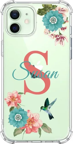Vista 6 de Funda Transparente de Cristal con Nombre Personalizado e Inicial, Compatible con iPhone 16 Pro Max 15 Plus 14 13 12 11 Xs Max XR 8 7 6 Plus 11 Mini