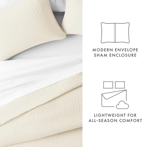 Vista 5 de Linen Market Juego de ropa de cama de 3 piezas color marfil tamaño Queen – Una colcha ligera y edredones lavables a máquina – Incluye colcha