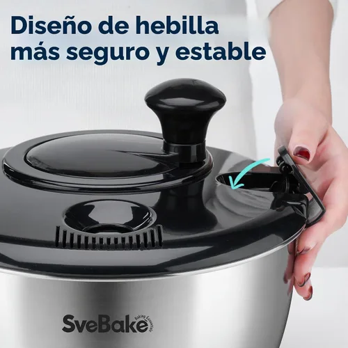 Vista 4 de Escurridor de ensalada de acero inoxidable, lavadora de verduras de 4.8 Qt, secador de lechuga sin BPA con diseño de manivela, apto para negro